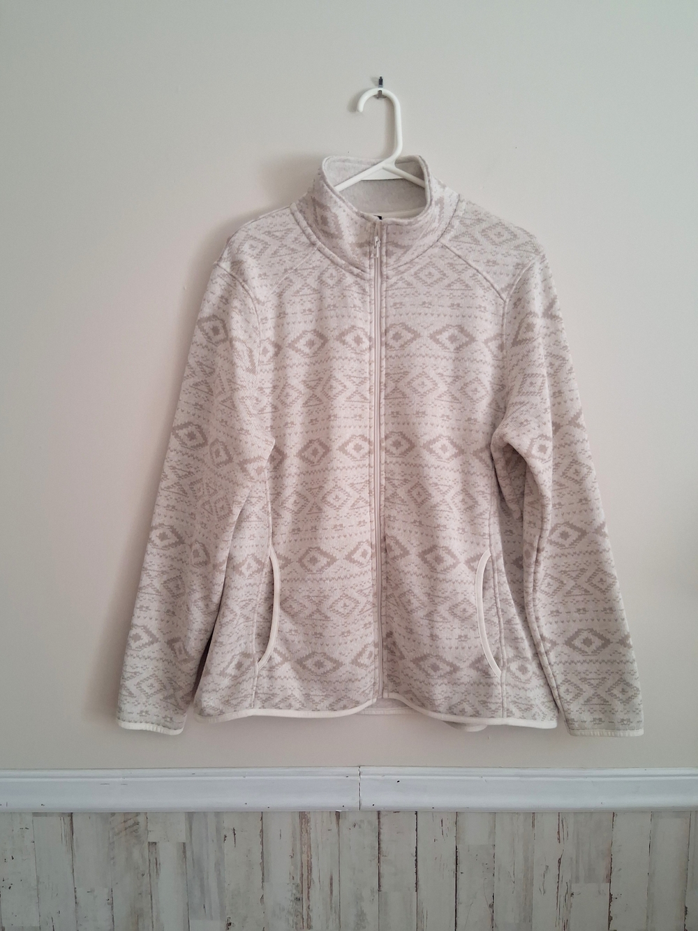Eddie Bauer Zip Up Jacket Beige Geometic Aztec Womens 2XL